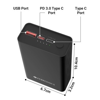 (Refurbished) ZEBRONICS 20000 mAh Compact Power Bank, 22.5W Super Fast Charging, PD3.0 (PPS), Dual Type-C & USB-A, LED Indicator, Metal Body, for All Mobiles, Tablet & Other Devices EnergiTank 20MR1 (Midnight) (Refurbished) ZEBRONICS 20000 mAh Compact Power Bank, 22.5W Super Fast Charging, PD3.0 (PPS), Dual Type-C & USB-A, LED Indicator, Metal Body, for All Mobiles, Tablet & Other Devices EnergiTank 20MR1 (Midnight)