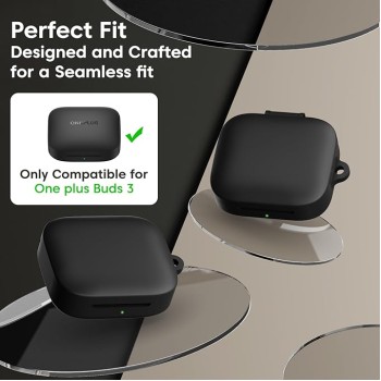 Sounce Premium Silicone Case Cover for OnePlus Buds 3 � 360� Full Protection, Shockproof, Anti-Scratch, Dust-Resistant with Carabiner � Black