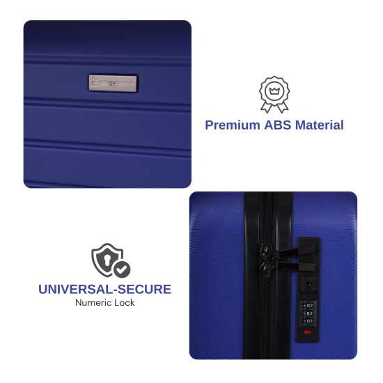 SPACEWALK Cadillac Hard Case ABS luggage, Airline-Approved CABIN SUITCASE, 42ltr, 8 Spinner Wheels, Anti-Theft Zip, Durable & Lightweight, 3-Years Warranty (Royal Blue)