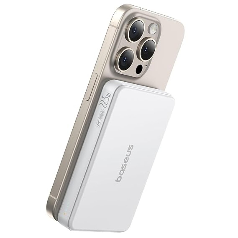 Baseus Airpow II Qi2 Magnetic Wireless Power Bank 10000mAh � 22.5W Fast Charging, MagSafe Compatible, Type-C Cable Included � Moon White Baseus Airpow II Qi2 Magnetic Wireless Power Bank 10000mAh � 22.5W Fast Charging, MagSafe Compatible, Type-C Cable Included � Moon White