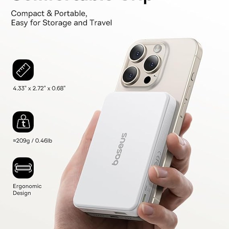 Baseus Airpow II Qi2 Magnetic Wireless Power Bank 10000mAh � 22.5W Fast Charging, MagSafe Compatible, Type-C Cable Included � Moon White Baseus Airpow II Qi2 Magnetic Wireless Power Bank 10000mAh � 22.5W Fast Charging, MagSafe Compatible, Type-C Cable Included � Moon White
