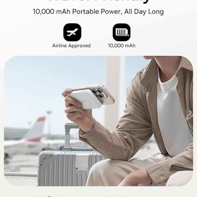 Baseus Airpow II Qi2 Magnetic Wireless Power Bank 10000mAh � 22.5W Fast Charging, MagSafe Compatible, Type-C Cable Included � Moon White Baseus Airpow II Qi2 Magnetic Wireless Power Bank 10000mAh � 22.5W Fast Charging, MagSafe Compatible, Type-C Cable Included � Moon White
