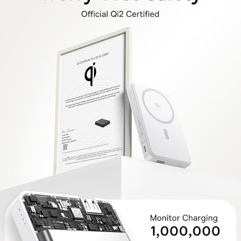 Baseus Airpow II Qi2 Magnetic Wireless Power Bank 10000mAh � 22.5W Fast Charging, MagSafe Compatible, Type-C Cable Included � Moon White Baseus Airpow II Qi2 Magnetic Wireless Power Bank 10000mAh � 22.5W Fast Charging, MagSafe Compatible, Type-C Cable Included � Moon White