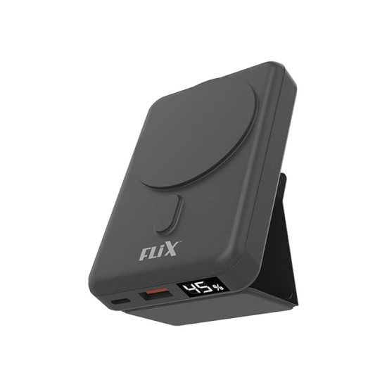 FLiX (Beetel) MagConnect Elite 10,000mAh 15W Magnetic Wireless Output,22.5W QC Pocket Power Delivery PPS,Type C & Type A Input/Output,Rapid Charge,LED Display,Perfect for iPhone 12,13,14(Black)