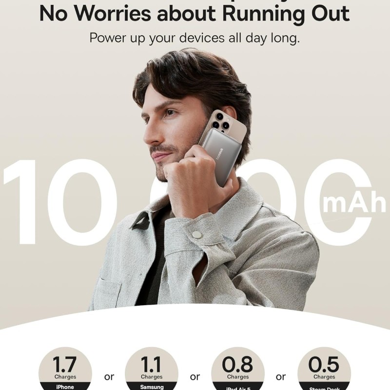 Baseus Nomos Qi2 10000mAh 45W Magnetic Wireless Power Bank � Built-in USB-C Cable, PD Fast Charging, Kickstand Design � Lunar Gray Baseus Nomos Qi2 10000mAh 45W Magnetic Wireless Power Bank � Built-in USB-C Cable, PD Fast Charging, Kickstand Design � Lunar Gray