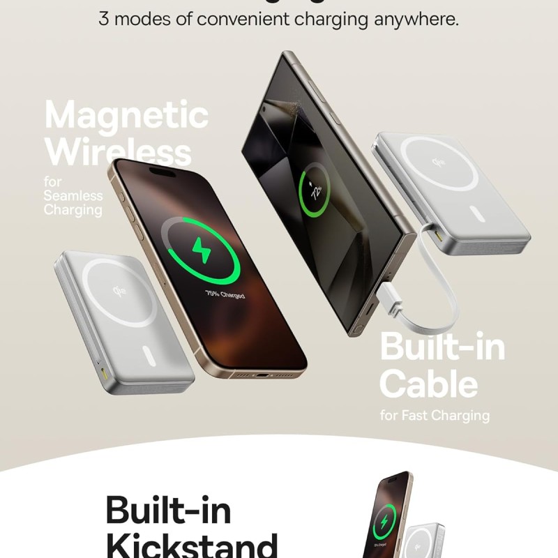 Baseus Nomos Qi2 10000mAh 45W Magnetic Wireless Power Bank � Built-in USB-C Cable, PD Fast Charging, Kickstand Design � Lunar Gray Baseus Nomos Qi2 10000mAh 45W Magnetic Wireless Power Bank � Built-in USB-C Cable, PD Fast Charging, Kickstand Design � Lunar Gray