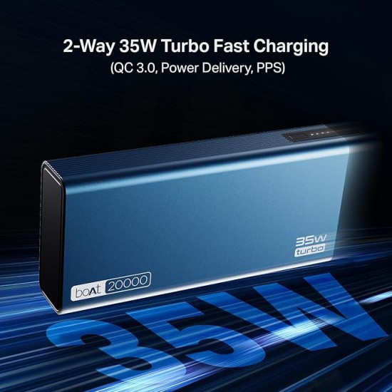 boAt Newly Launched PB435 Turbo 35W Power Bank with 20000mAh Battery, 35W 2-Way Super Fast Charging | 12-Layer Smart IC Protection | Triple Output & Dual Input in Sleek Aluminium Casing(Navy Blue)