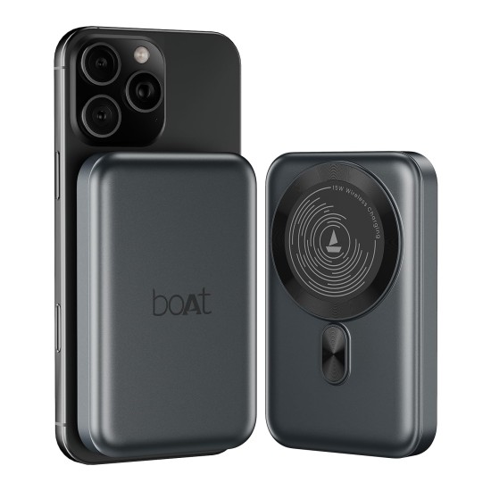 boAt New Launch EnergyShroom PB331 (Magsafe) 10000mAh Magnetic Wireless Powerbank, 15W Wireless & 22.5W Wired Charging for (iPhone 16,15,14,13 & 12, Android & Other Qi Enabled Devices) (Ash Black)