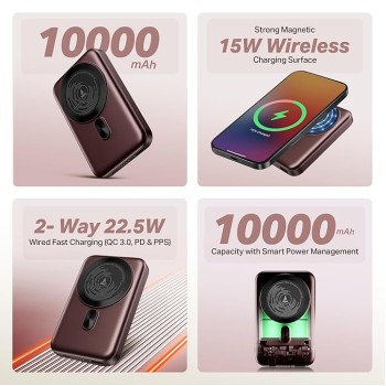 (Refurbished) Boat EnergyShroom PB331 (Magsafe) 10000mAh Magnetic Wireless Powerbank, 15W Wireless & 22.5W Wired Charging for (iPhone 16, 15, 14, 13 & 12, Android & Other Qi Enabled Devices) (Wine Red) (Refurbished) Boat EnergyShroom PB331 (Magsafe) 10000mAh Magnetic Wireless Powerbank, 15W Wireless & 22.5W Wired Charging for (iPhone 16, 15, 14, 13 & 12, Android & Other Qi Enabled Devices) (Wine Red)