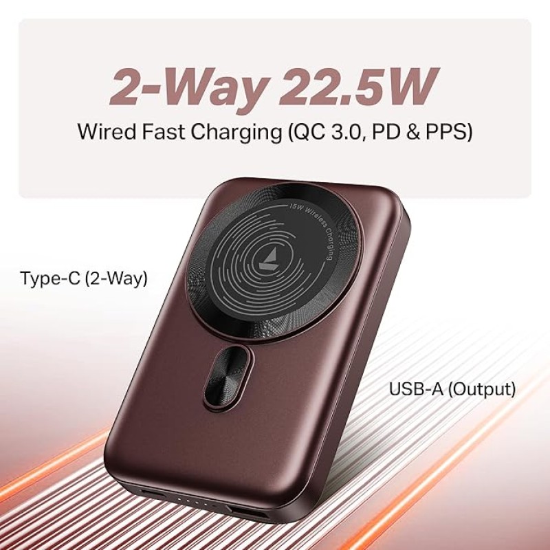 boAt New Launch EnergyShroom PB331 (Magsafe) 10000mAh Magnetic Wireless Powerbank, 15W Wireless & 22.5W Wired Charging for (iPhone 16,15,14,13 & 12, A boAt New Launch EnergyShroom PB331 (Magsafe) 10000mAh Magnetic Wireless Powerbank, 15W Wireless & 22.5W Wired Charging for (iPhone 16,15,14,13 & 12, A