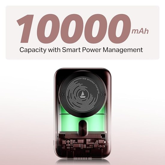 boAt New Launch EnergyShroom PB331 (Magsafe) 10000mAh Magnetic Wireless Powerbank, 15W Wireless & 22.5W Wired Charging for (iPhone 16,15,14,13 & 12, A