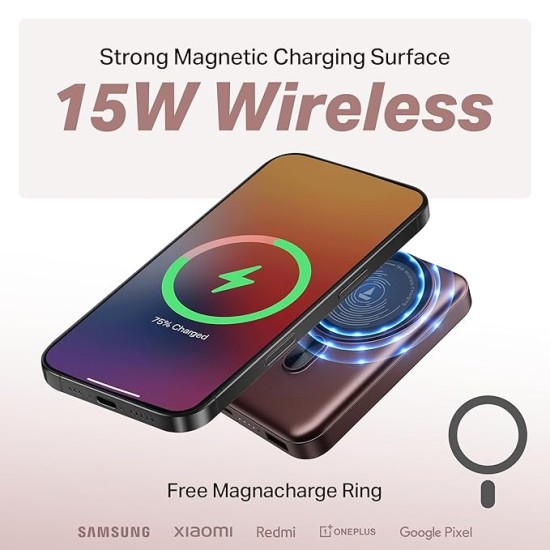boAt New Launch EnergyShroom PB331 (Magsafe) 10000mAh Magnetic Wireless Powerbank, 15W Wireless & 22.5W Wired Charging for (iPhone 16,15,14,13 & 12, A