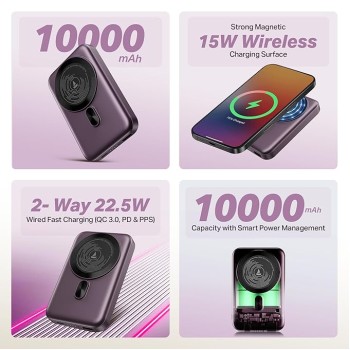 (Refurbished) Boat EnergyShroom PB331 (Magsafe) 10000mAh Magnetic Wireless Powerbank, 15W Wireless & 22.5W Wired Charging for (iPhone 16, 15, 14, 13 & 12, Android & Other Qi Enabled Devices) (Purple) (Refurbished) Boat EnergyShroom PB331 (Magsafe) 10000mAh Magnetic Wireless Powerbank, 15W Wireless & 22.5W Wired Charging for (iPhone 16, 15, 14, 13 & 12, Android & Other Qi Enabled Devices) (Purple)