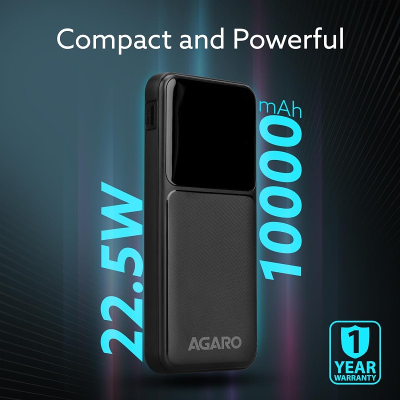 (Refurbished) AGARO Regency Power Bank 10000 mAh, 22.5W QC & 20W PD Output for Smartphones, Portable, USB C & Micro Input, USB A1,A2 & C Output,Fast Charge Technology for Tablets,Headphones and Hi-Powered Devices (Refurbished) AGARO Regency Power Bank 10000 mAh, 22.5W QC & 20W PD Output for Smartphones, Portable, USB C & Micro Input, USB A1,A2 & C Output,Fast Charge Technology for Tablets,Headphones and Hi-Powered Devices