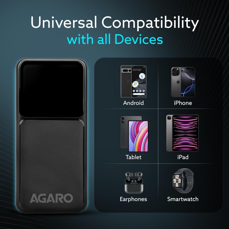 (Refurbished) AGARO Regency Power Bank 10000 mAh, 22.5W QC & 20W PD Output for Smartphones, Portable, USB C & Micro Input, USB A1,A2 & C Output,Fast Charge Technology for Tablets,Headphones and Hi-Powered Devices (Refurbished) AGARO Regency Power Bank 10000 mAh, 22.5W QC & 20W PD Output for Smartphones, Portable, USB C & Micro Input, USB A1,A2 & C Output,Fast Charge Technology for Tablets,Headphones and Hi-Powered Devices