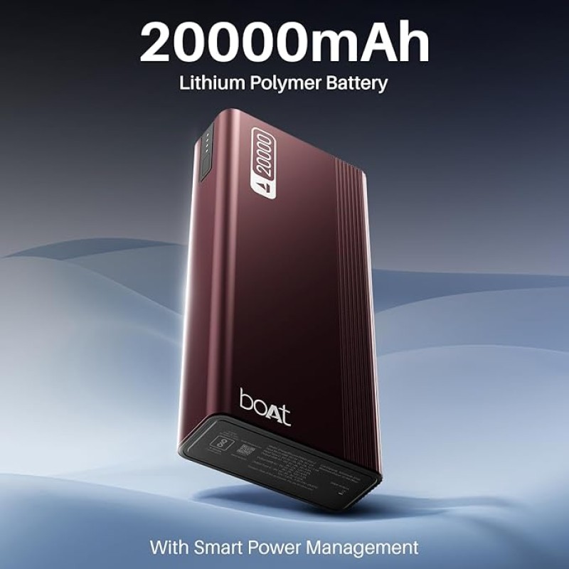 boAt Energyshroom PB401 20000mAh Power Bank| Micro USB and Type C (2-Way Input Ports), 22.5W, 3X Output Ports, Compatible with Tablets, Smartphones, Earbuds, Smartwatch (Wine Red) boAt Energyshroom PB401 20000mAh Power Bank| Micro USB and Type C (2-Way Input Ports), 22.5W, 3X Output Ports, Compatible with Tablets, Smartphones, Earbuds, Smartwatch (Wine Red)
