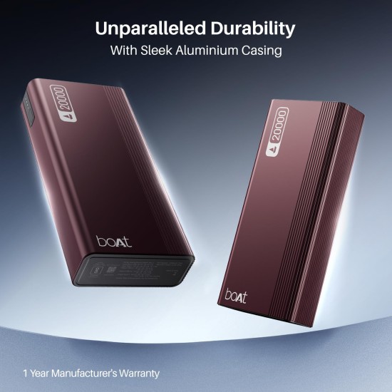 boAt Energyshroom PB401 20000mAh Power Bank| Micro USB and Type C (2-Way Input Ports), 22.5W, 3X Output Ports, Compatible with Tablets, Smartphones, Earbuds, Smartwatch (Wine Red) boAt Energyshroom PB401 20000mAh Power Bank| Micro USB and Type C (2-Way Input Ports), 22.5W, 3X Output Ports, Compatible with Tablets, Smartphones, Earbuds, Smartwatch (Wine Red)