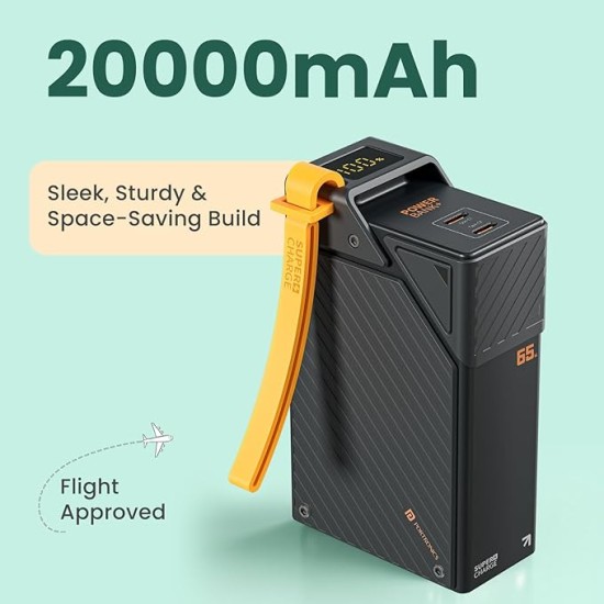 Portronics 65W Halley 20K 20000mAh Fast Charging Powerbank for Android Smartphones, iPhones, ipads, Tablets & Macbooks, Dual Type C PD Port, LED Display, Strong Lanyard (Black) Portronics 65W Halley 20K 20000mAh Fast Charging Powerbank for Android Smartphones, iPhones, ipads, Tablets & Macbooks, Dual Type C PD Port, LED Display, Strong Lanyard (Black)