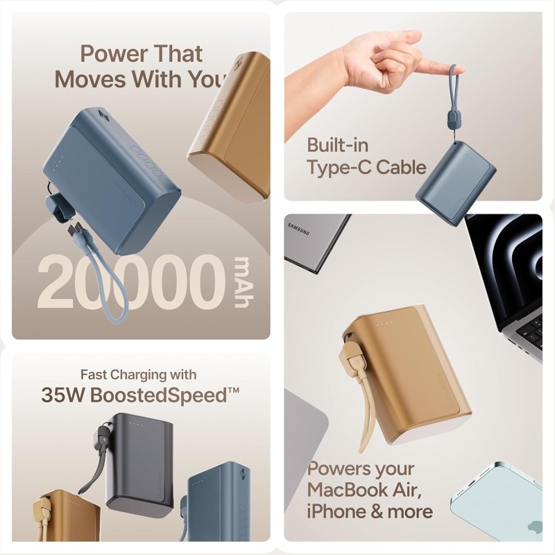 (Refurbished) Ambrane 20000mAh 35W Fast Charging Small Pocket Size Powerbank, Hanging InBuilt Type C Cable, Type C PD & USB Output for iPhone, Android Mobiles & Other Devices (PowerMini 20, Black) (Refurbished) Ambrane 20000mAh 35W Fast Charging Small Pocket Size Powerbank, Hanging InBuilt Type C Cable, Type C PD & USB Output for iPhone, Android Mobiles & Other Devices (PowerMini 20, Black)