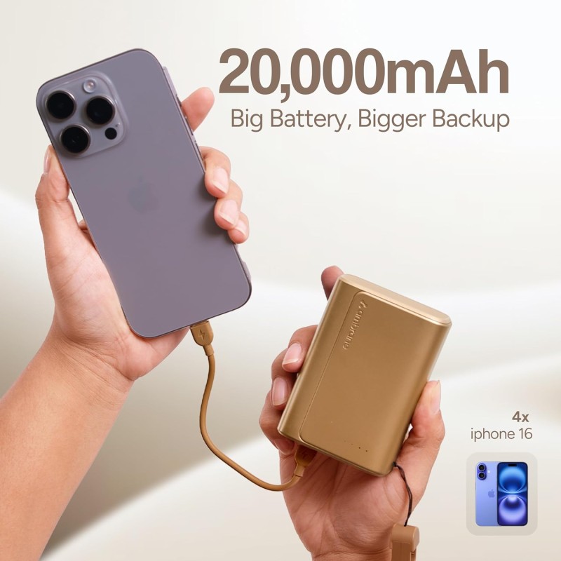 (Refurbished) Ambrane 20000mAh 35W Fast Charging Small Pocket Size Powerbank, Hanging InBuilt Type C Cable, Type C PD & USB Output for iPhone, Android Mobiles & Other Devices (PowerMini 20, Black) (Refurbished) Ambrane 20000mAh 35W Fast Charging Small Pocket Size Powerbank, Hanging InBuilt Type C Cable, Type C PD & USB Output for iPhone, Android Mobiles & Other Devices (PowerMini 20, Black)