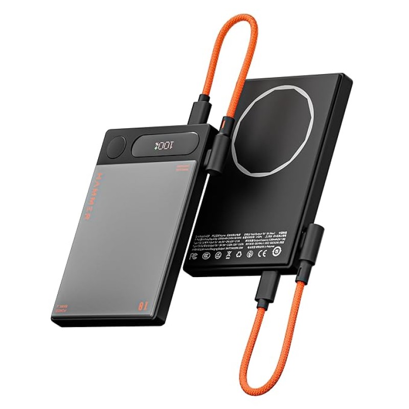 HAMMER 10000mAh MagSafe Power Bank, 15W Wireless Charging (MagSafe & Qi), 22.5W PD/PPS Fast Wired Charging, LED Display, iPhone 12 & Above, Metallic Finish, Magnetic Ring Included, Made in India