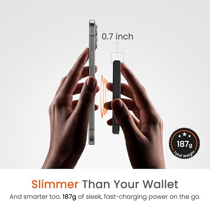 HAMMER 10000mAh MagSafe Power Bank, 15W Wireless Charging (MagSafe & Qi), 22.5W PD/PPS Fast Wired Charging, LED Display, iPhone 12 & Above, Metallic Finish, Magnetic Ring Included, Made in India