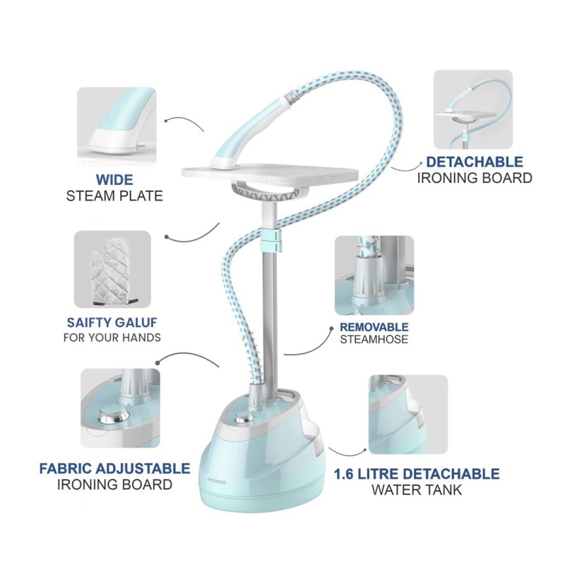 Iron for Clothes | Wego Garment Steamer Vertical Standing Iron 1.6L Water Tank | 10 Steam Settings 2000W Powerful Garment Steamer with Stand 35g/min Steam 45 Sec | 1 year warranty Blue/Green Iron for Clothes | Wego Garment Steamer Vertical Standing Iron 1.6L Water Tank | 10 Steam Settings 2000W Powerful Garment Steamer with Stand 35g/min Steam 45 Sec | 1 year warranty Blue/Green