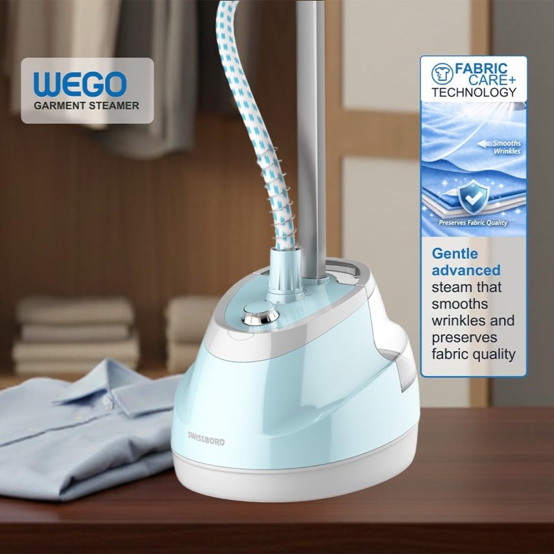 Iron for Clothes | Wego Garment Steamer Vertical Standing Iron 1.6L Water Tank | 10 Steam Settings 2000W Powerful Garment Steamer with Stand 35g/min Steam 45 Sec | 1 year warranty Blue/Green Iron for Clothes | Wego Garment Steamer Vertical Standing Iron 1.6L Water Tank | 10 Steam Settings 2000W Powerful Garment Steamer with Stand 35g/min Steam 45 Sec | 1 year warranty Blue/Green