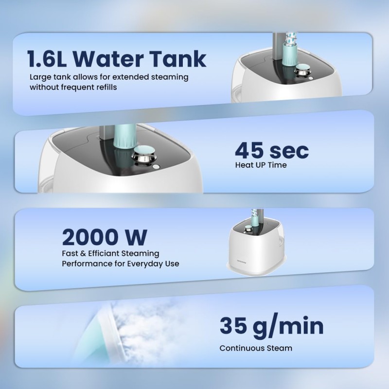 Iron for Clothes | Plutus Garment Steamer Vertical Standing Iron 1.6L Water Tank | 10 Steam Setting 2000W Powerful Garment Steamer with 35g/min Continuous Steam 45 Sec 1 year warranty White/Grey Iron for Clothes | Plutus Garment Steamer Vertical Standing Iron 1.6L Water Tank | 10 Steam Setting 2000W Powerful Garment Steamer with 35g/min Continuous Steam 45 Sec 1 year warranty White/Grey