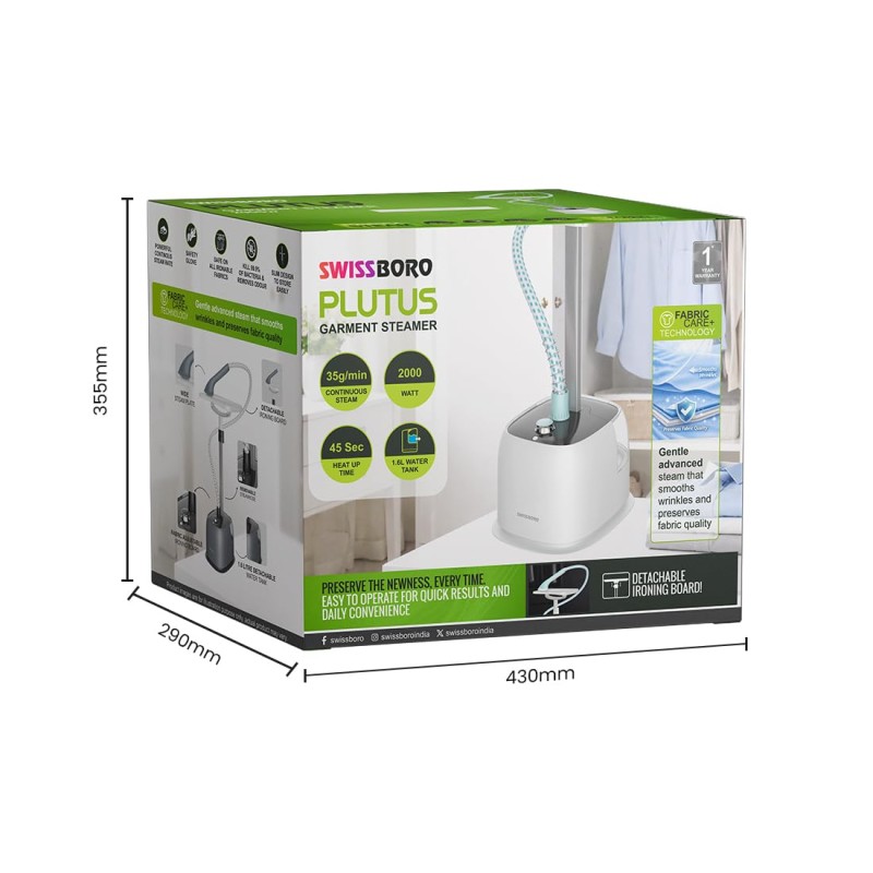 Iron for Clothes | Plutus Garment Steamer Vertical Standing Iron 1.6L Water Tank | 10 Steam Setting 2000W Powerful Garment Steamer with 35g/min Continuous Steam 45 Sec 1 year warranty White/Grey Iron for Clothes | Plutus Garment Steamer Vertical Standing Iron 1.6L Water Tank | 10 Steam Setting 2000W Powerful Garment Steamer with 35g/min Continuous Steam 45 Sec 1 year warranty White/Grey