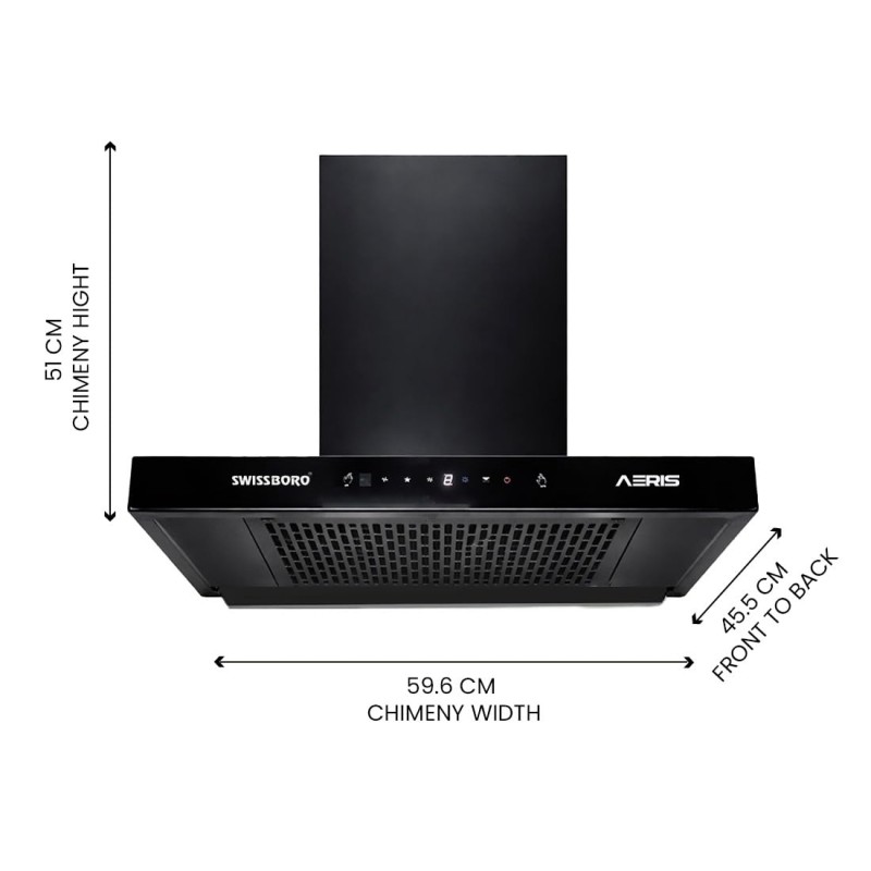 AERIS Pro T Kitchen Chimney 60cm 1400 m³/hr Suction | Auto Clean Chimney | Touch & Motion Sensor Control Black Finish | Wall Mounted Hood (1 Years Comprehensive Warranty + 5 Years on Motor) AERIS Pro T Kitchen Chimney 60cm 1400 m³/hr Suction | Auto Clean Chimney | Touch & Motion Sensor Control Black Finish | Wall Mounted Hood (1 Years Comprehensive Warranty + 5 Years on Motor)