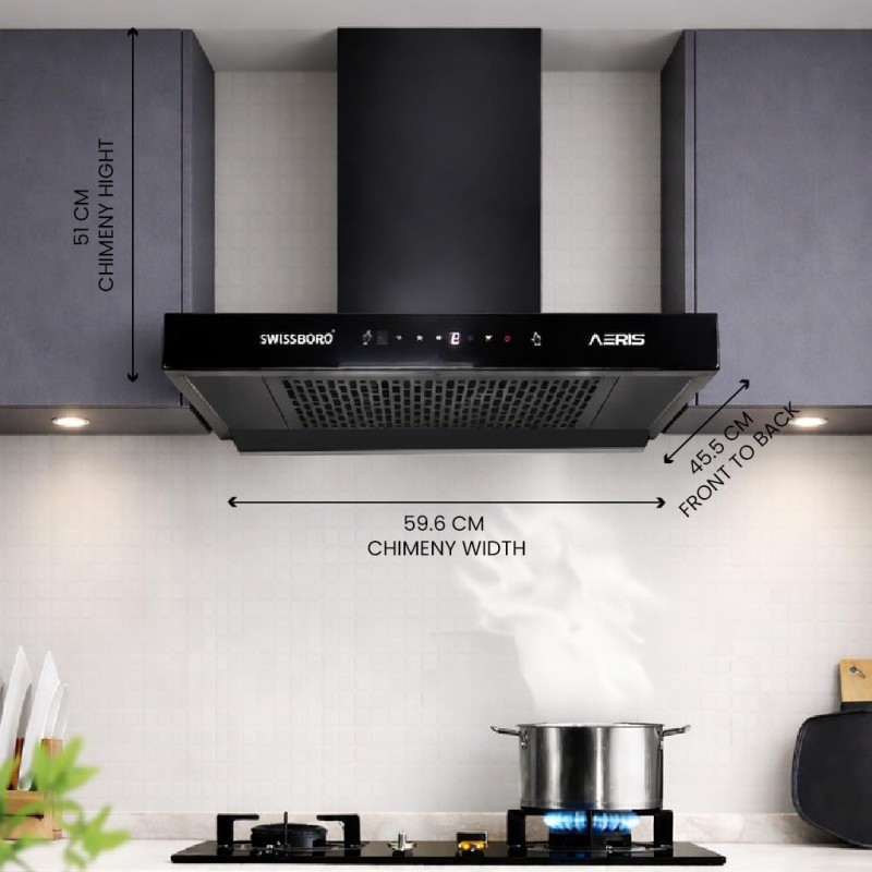 AERIS Pro T Kitchen Chimney 60cm 1400 m³/hr Suction | Auto Clean Chimney | Touch & Motion Sensor Control Black Finish | Wall Mounted Hood (1 Years Comprehensive Warranty + 5 Years on Motor) AERIS Pro T Kitchen Chimney 60cm 1400 m³/hr Suction | Auto Clean Chimney | Touch & Motion Sensor Control Black Finish | Wall Mounted Hood (1 Years Comprehensive Warranty + 5 Years on Motor)