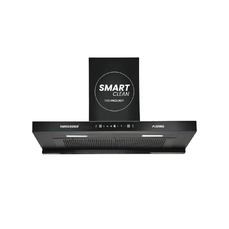 AERIS 90 cm 1400 m³/hr Suction T Shape Kitchen Chimney Smart Clean Technology Auto Clean Hood Touch Control Panel Wall Mounted Black Finish 1 Years Comprehensive + 5 Years on Motor Warranty AERIS 90 cm 1400 m³/hr Suction T Shape Kitchen Chimney Smart Clean Technology Auto Clean Hood Touch Control Panel Wall Mounted Black Finish 1 Years Comprehensive + 5 Years on Motor Warranty