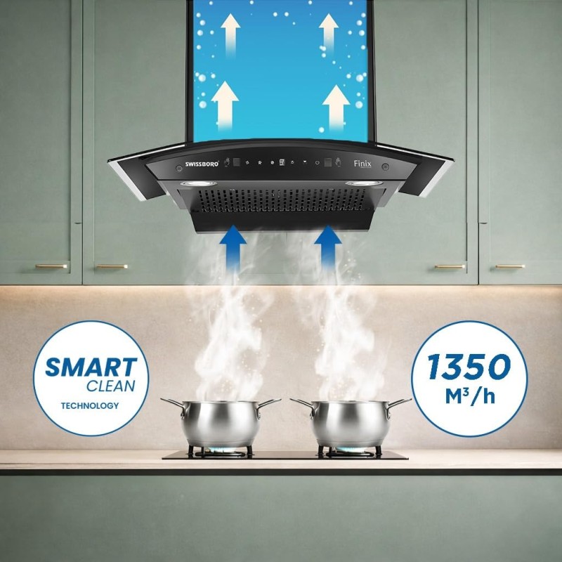 FINIX Curve Kitchen Chimney 60cm 1350 m³/hr Suction | Smart Clean Technology Curved Glass Design | Touch & Control Auto Clean Chimney | (1 Year Comprehensive Warranty + 5 Years on Motor) FINIX Curve Kitchen Chimney 60cm 1350 m³/hr Suction | Smart Clean Technology Curved Glass Design | Touch & Control Auto Clean Chimney | (1 Year Comprehensive Warranty + 5 Years on Motor)