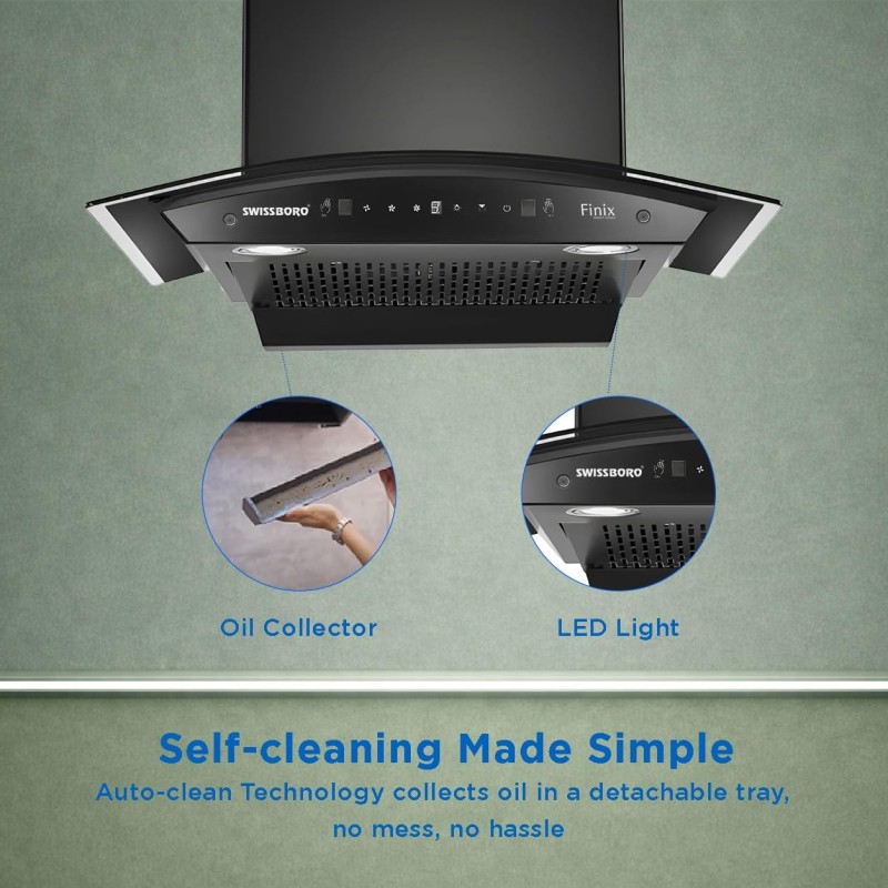 FINIX Curve Kitchen Chimney 60cm 1350 m³/hr Suction | Smart Clean Technology Curved Glass Design | Touch & Control Auto Clean Chimney | (1 Year Comprehensive Warranty + 5 Years on Motor) FINIX Curve Kitchen Chimney 60cm 1350 m³/hr Suction | Smart Clean Technology Curved Glass Design | Touch & Control Auto Clean Chimney | (1 Year Comprehensive Warranty + 5 Years on Motor)