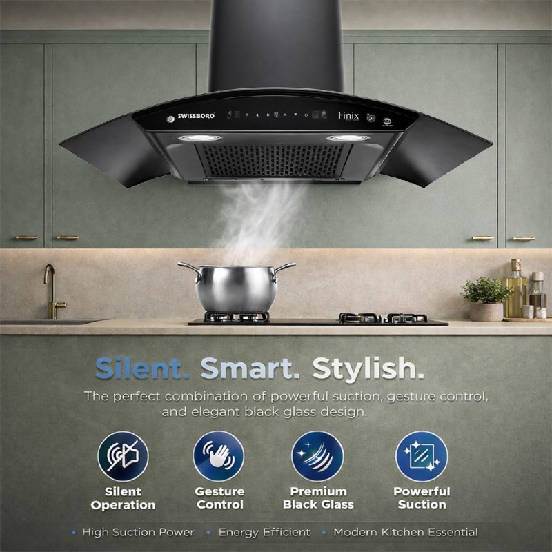 FINIX Pro Curve Kitchen Chimney 90cm 1400 m³/hr Powerful Suction | Auto Clean Chimney Touch & Motion Sensor Control | (1 Year Comprehensive Warranty + 5 Years on Motor) Black FINIX Pro Curve Kitchen Chimney 90cm 1400 m³/hr Powerful Suction | Auto Clean Chimney Touch & Motion Sensor Control | (1 Year Comprehensive Warranty + 5 Years on Motor) Black