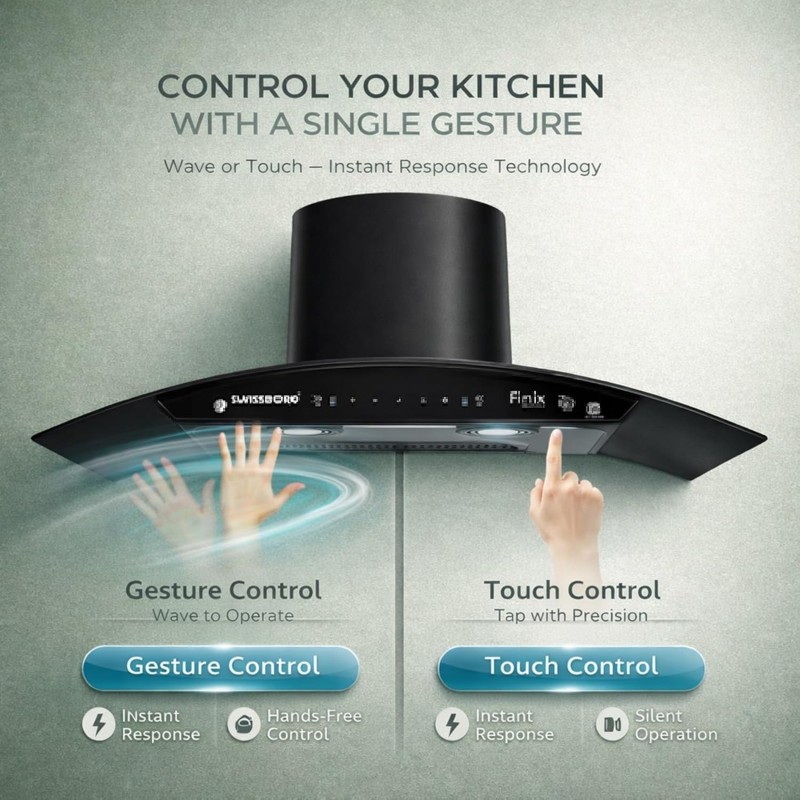 FINIX Pro Curve Kitchen Chimney 90cm 1400 m³/hr Powerful Suction | Auto Clean Chimney Touch & Motion Sensor Control | (1 Year Comprehensive Warranty + 5 Years on Motor) Black FINIX Pro Curve Kitchen Chimney 90cm 1400 m³/hr Powerful Suction | Auto Clean Chimney Touch & Motion Sensor Control | (1 Year Comprehensive Warranty + 5 Years on Motor) Black