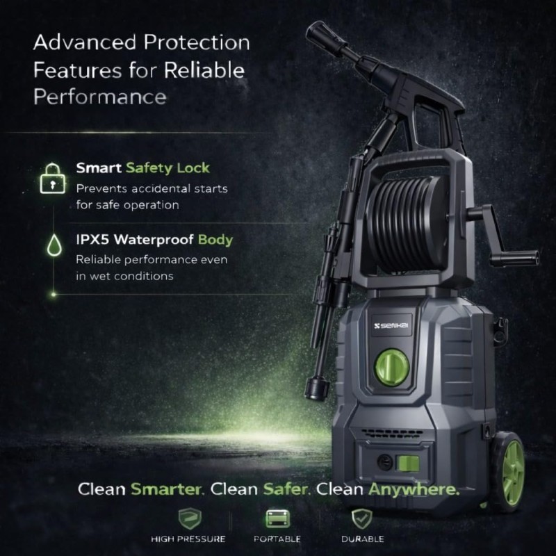 Senkai Impreza MAXX High Pressure Car Washer Pump(with Pressure Adjustment) | 1800 Watts Motor,140 Bar Pressure | 7.0L/Min Flow Rate | 8m Outlet Hose Upright Design with Wheels Car Cleaning Purpose Senkai Impreza MAXX High Pressure Car Washer Pump(with Pressure Adjustment) | 1800 Watts Motor,140 Bar Pressure | 7.0L/Min Flow Rate | 8m Outlet Hose Upright Design with Wheels Car Cleaning Purpose