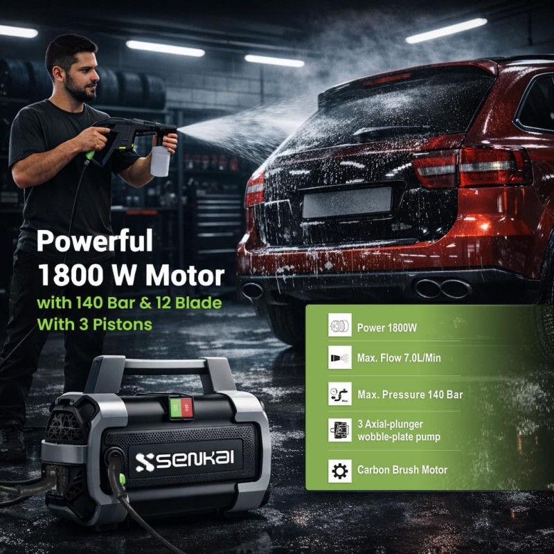 Senkai Portable DODZE S1 Car Washer High Pressure Machine | 1800W 140 Bar Max Pressure 7 L/min Flow Rate with On/Off Switch | 5m Outlet Hose Pressure Washer for car Bike and Home Cleaning Senkai Portable DODZE S1 Car Washer High Pressure Machine | 1800W 140 Bar Max Pressure 7 L/min Flow Rate with On/Off Switch | 5m Outlet Hose Pressure Washer for car Bike and Home Cleaning