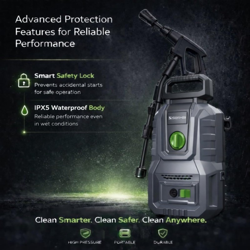 Senkai Impreza Car Washer High Pressure | 1600W & 130 Bar Powerful Motor | Max Pressure 6.5 L/min Flow Rate with On/Off Switch | 5m Outlet Hose Pressure Washer for car Bike and Home Cleaning