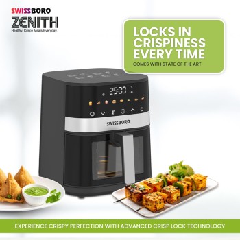 Zenith Digital Air Fryer 5L & 1400W Power | uses up to 90% less fat 8 Presets Touch Control Rapid Air Technology | See-Through Window Timer & Temperature Control | Oil-Free Healthy Cooking Zenith Digital Air Fryer 5L & 1400W Power | uses up to 90% less fat 8 Presets Touch Control Rapid Air Technology | See-Through Window Timer & Temperature Control | Oil-Free Healthy Cooking