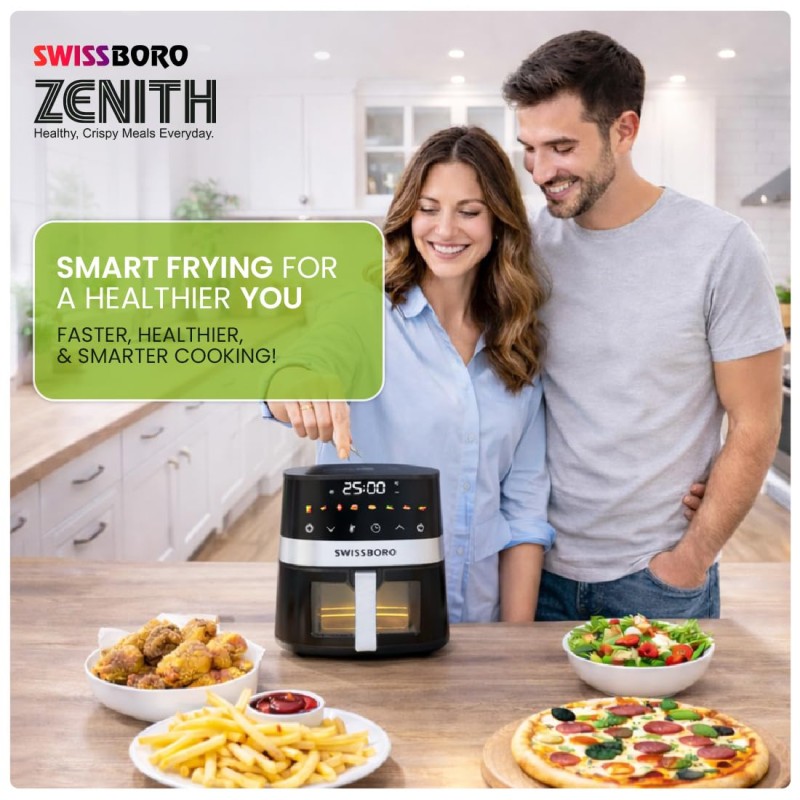 Zenith Digital Air Fryer 5L & 1400W Power | uses up to 90% less fat 8 Presets Touch Control Rapid Air Technology | See-Through Window Timer & Temperature Control | Oil-Free Healthy Cooking Zenith Digital Air Fryer 5L & 1400W Power | uses up to 90% less fat 8 Presets Touch Control Rapid Air Technology | See-Through Window Timer & Temperature Control | Oil-Free Healthy Cooking