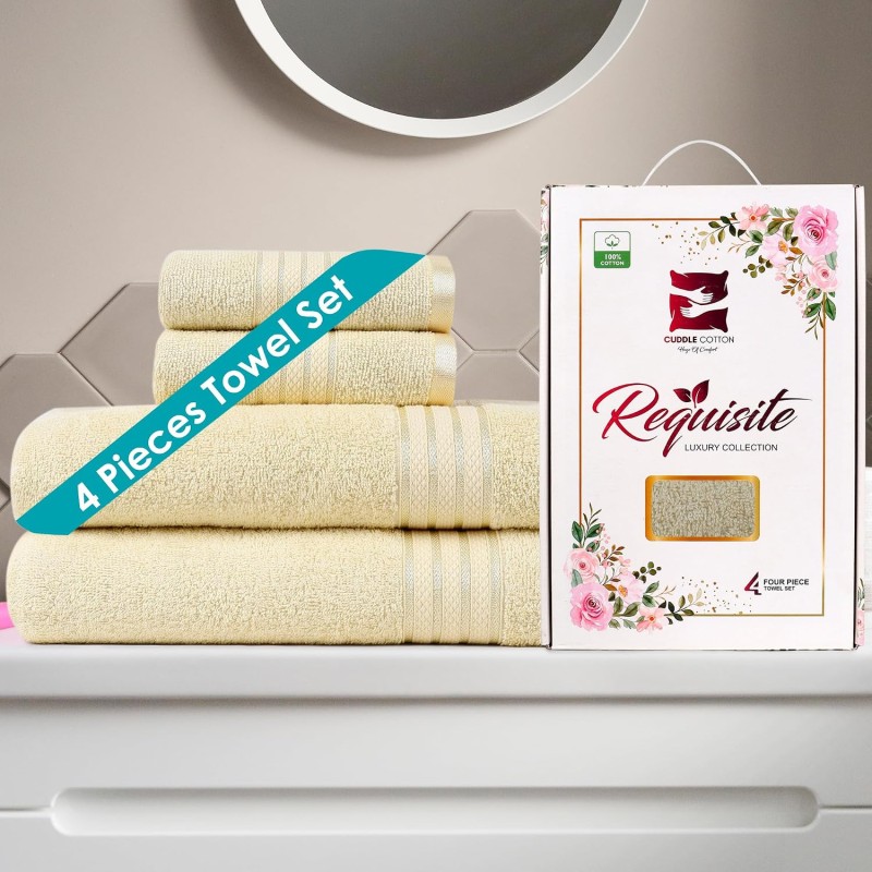 Requisite 4 Pc Large Towel Set | 2 Bath Towels (70 x 147 cm) & 2 Hand Towels (40 x 60 cm), 400 GSM | 100% Pure Cotton | Bath Towels for Men, Women & Kids | Gym Towel Sunshine Yellow Requisite 4 Pc Large Towel Set | 2 Bath Towels (70 x 147 cm) & 2 Hand Towels (40 x 60 cm), 400 GSM | 100% Pure Cotton | Bath Towels for Men, Women & Kids | Gym Towel Sunshine Yellow