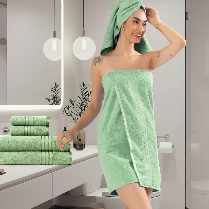 Requisite 4 Pc Large Towel Set | 2 Bath Towels (70 x 147 cm) & 2 Hand Towels (40 x 60 cm), 400 GSM | 100% Pure Cotton | Bath Towels for Men, Women & Kids | Gym Towel Emerald Green