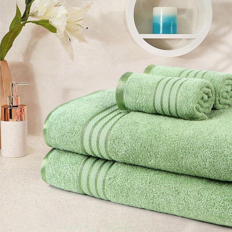 Requisite 4 Pc Large Towel Set | 2 Bath Towels (70 x 147 cm) & 2 Hand Towels (40 x 60 cm), 400 GSM | 100% Pure Cotton | Bath Towels for Men, Women & Kids | Gym Towel Emerald Green