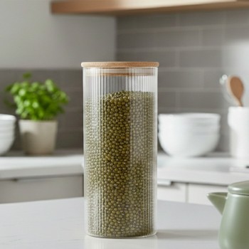 Swissboro Elora Bamboo Lid Borosilicate Glass Round Jar 1 pc- 100ml