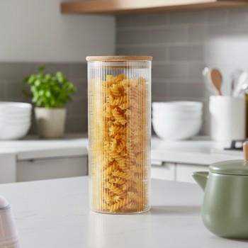 Swissboro Elora Bamboo Lid Borosilicate Glass Round Jar 1 pc-1250ml