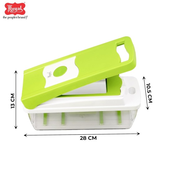 Royal 14 in 1 Superior Plastic Multi Dicer, Fruits & Vegetables Cutter With 4 Zigzag & 6 Cutting Blade, 3 in 1 Peeler & 1 Unbreakable Container Lid, Multipurpose Chopper For Kitchen, Home & Restaurant