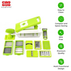 Royal 14 in 1 Superior Plastic Multi Dicer, Fruits & Vegetables Cutter With 4 Zigzag & 6 Cutting Blade, 3 in 1 Peeler & 1 Unbreakable Container Lid, Multipurpose Chopper For Kitchen, Home & Restaurant