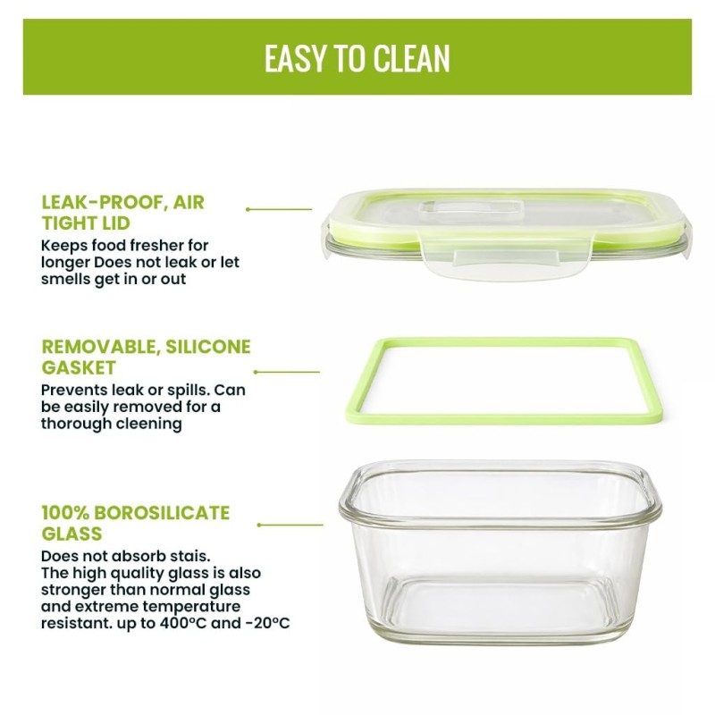 Fresh Lock Borosilicate Glass Square Food Storage Container with Airtight Lid 1Pc & 800 ML | Leakproof, Microwave Safe, Freezer Safe, BPA Free Lunch & Kitchen Storage Box Fresh Lock Borosilicate Glass Square Food Storage Container with Airtight Lid 1Pc & 800 ML | Leakproof, Microwave Safe, Freezer Safe, BPA Free Lunch & Kitchen Storage Box